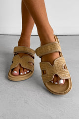 OLIVIA Rattan Slider Sandal - Beige