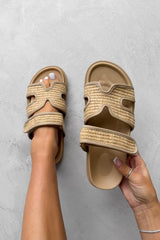 OLIVIA Rattan Slider Sandal - Beige