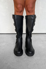 OREGON Chunky Buckle Biker Boots - Black - 4