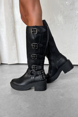 OREGON Chunky Buckle Biker Boots - Black - 1
