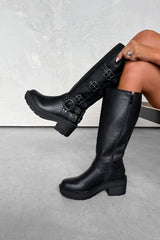 OREGON Chunky Buckle Biker Boots - Black - 2
