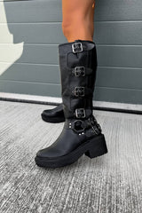 OREGON Chunky Buckle Biker Boots - Black - 3