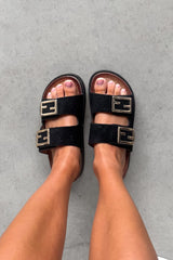 ORLA Chunky Gold Buckle Sandals - Black - 1