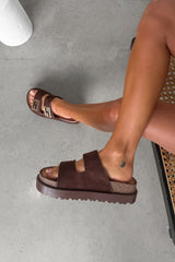 ORLA Chunky Gold Buckle Sandals - Brown - 4