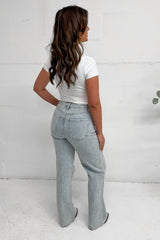 PARIS Full Diamante Embellished Wide Leg Jeans - Light Blue - 1