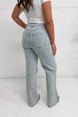 PARIS Full Diamante Embellished Wide Leg Jeans - Light Blue
