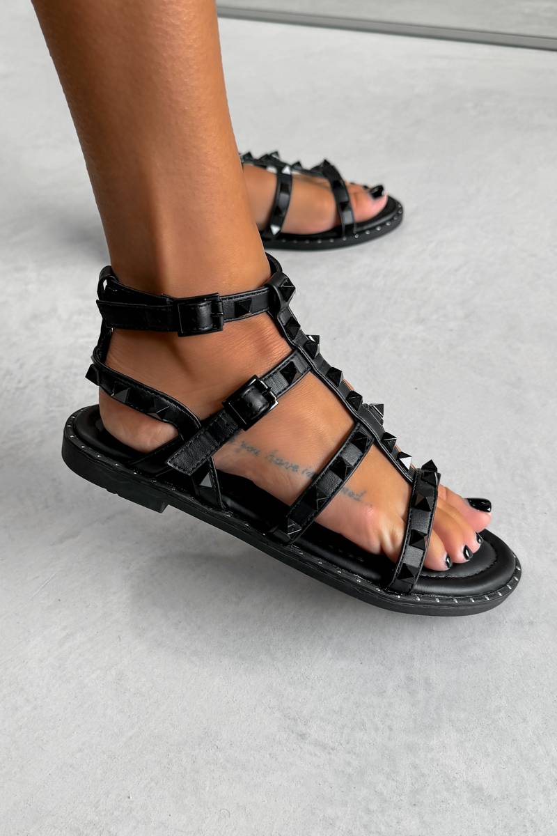 PARIS Studded Gladiator Sandals Black