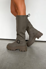 PHOENIX Chunky Buckle Midi Boots - Khaki - 1