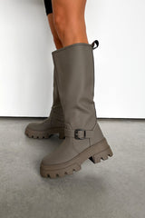 PHOENIX Chunky Buckle Midi Boots - Khaki