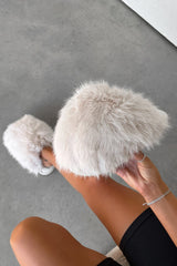 POLLY Faux Fur Oversized Slippers - Beige - 1