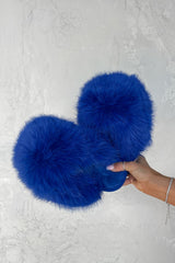 POLLY Faux Fur Oversized Slippers - Blue