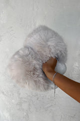 POLLY Faux Fur Oversized Slippers - Grey