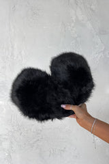 POLLY Faux Fur Oversized Slippers - Black