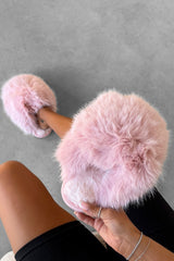 POLLY Faux Fur Oversized Slippers - Pink - 1