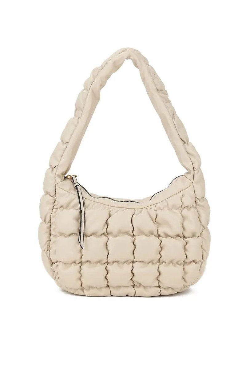 Quilted Bubble Shoulder Bag - Beige