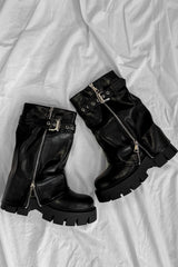 RAGE Flared Calf Chunky Zip Boots - Black PU - 1