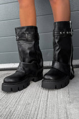 RAGE Flared Calf Chunky Zip Boots - Black PU - 4