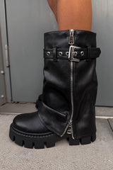 RAGE Flared Calf Chunky Zip Boots - Black PU - 2