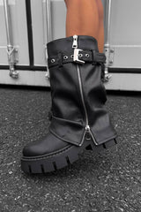 RAGE Flared Calf Chunky Zip Boots - Black PU - 1 - 5