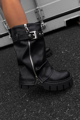 RAGE Flared Calf Chunky Zip Boots - Black PU - 8