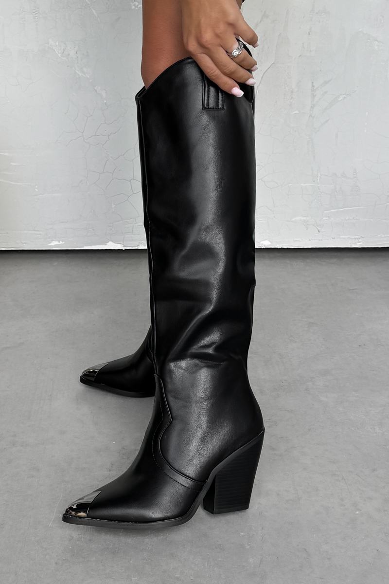 RAQUEL Cowboy Western Boots - Black PU - 2