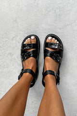 REGAIN Chunky Gladiator Sandals - Black Croc - 2