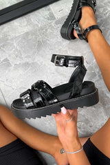 REGAIN Chunky Gladiator Sandals - Black Croc