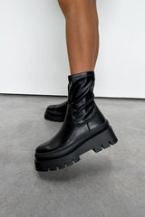 REGENT Chunky Stretch Sock Fit Ankle Boots - Black PU - 1