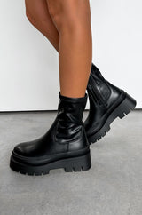 REGENT Chunky Stretch Sock Fit Ankle Boots - Black PU - 2