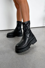 REGENT Chunky Stretch Sock Fit Ankle Boots - Black PU