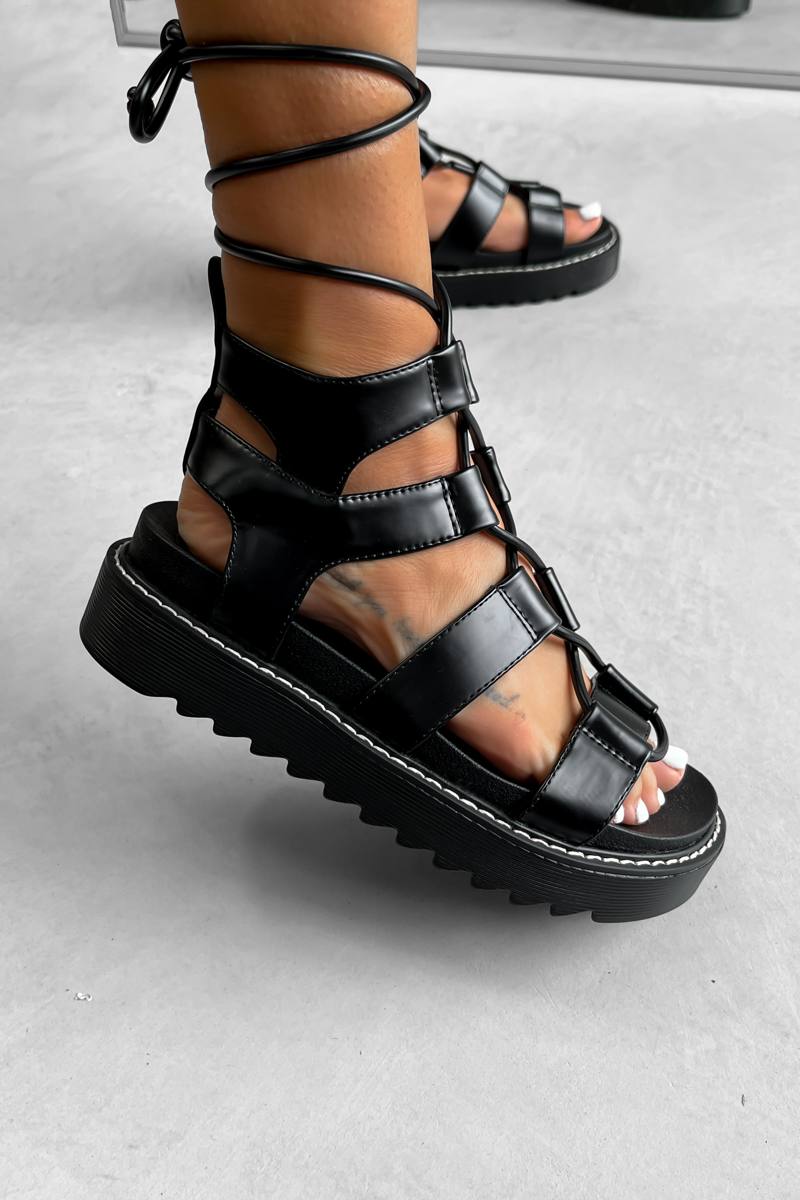 REGULATE Chunky Tie Up Gladiator Sandals - Black - 2