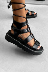 REGULATE Chunky Tie Up Gladiator Sandals - Black - 2