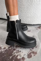 RELOAD Chunky Platform Zip Ankle Boots - Black PU - 3