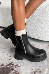 RELOAD Chunky Platform Zip Ankle Boots - Black PU - 2