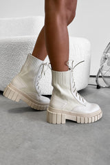 RELOAD Chunky Platform Sock Fit Ankle Boots - Beige - 3