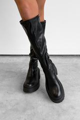 RETROGRADE Stretchy Chunky Knee High Boots - Black PU - 1