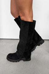 ROBYN Flared Platform Boots - Black Suede - 2
