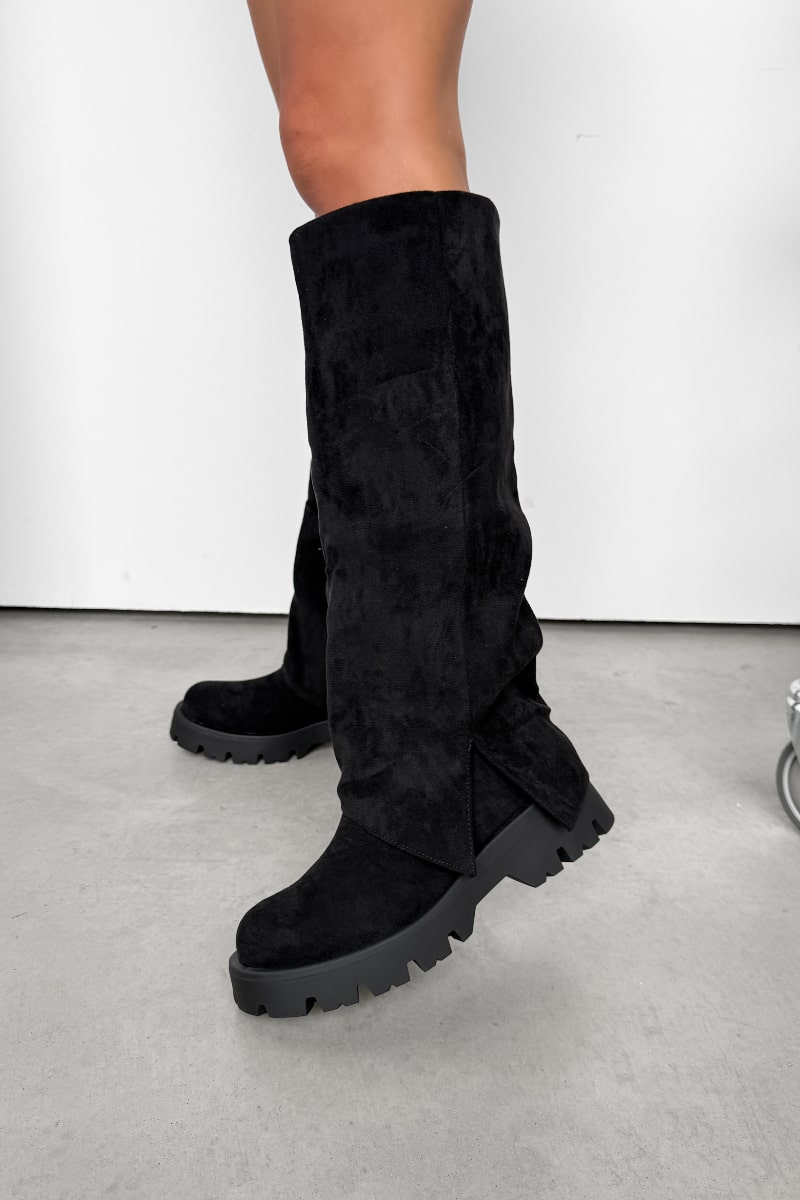ROBYN Flared Platform Boots - Black Suede