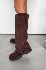 ROBYN Flared Platform Boots - Brown Suede