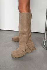 ROBYN Flared Platform Boots - Beige Suede - 2