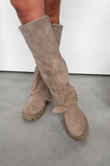 ROBYN Flared Platform Boots - Beige Suede - 3