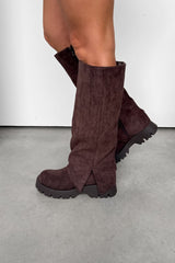 ROBYN Flared Platform Boots - Brown Suede - 3