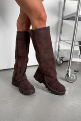 ROBYN Flared Platform Boots - Brown Suede - 1