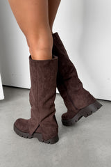 ROBYN Flared Platform Boots - Brown Suede - 2