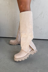 ROBYN Flared Platform Boots - Cream Suede - 1