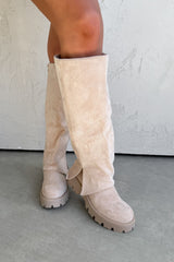 ROBYN Flared Platform Boots - Cream Suede - 2
