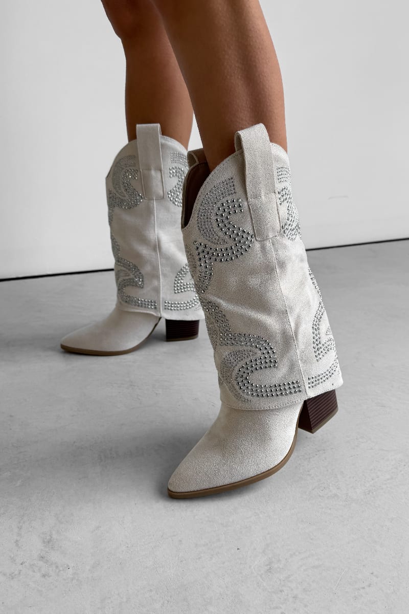 RODEO Flared Cowboy Western Boots - Beige - 2
