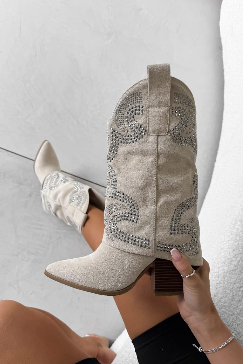 RODEO Flared Cowboy Western Boots - Beige - 1