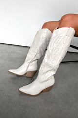 RODEO Mid Calf Cowboy Western Boots - Cream PU - 2