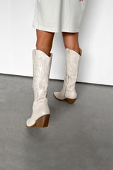 RODEO Mid Calf Cowboy Western Boots - Cream PU